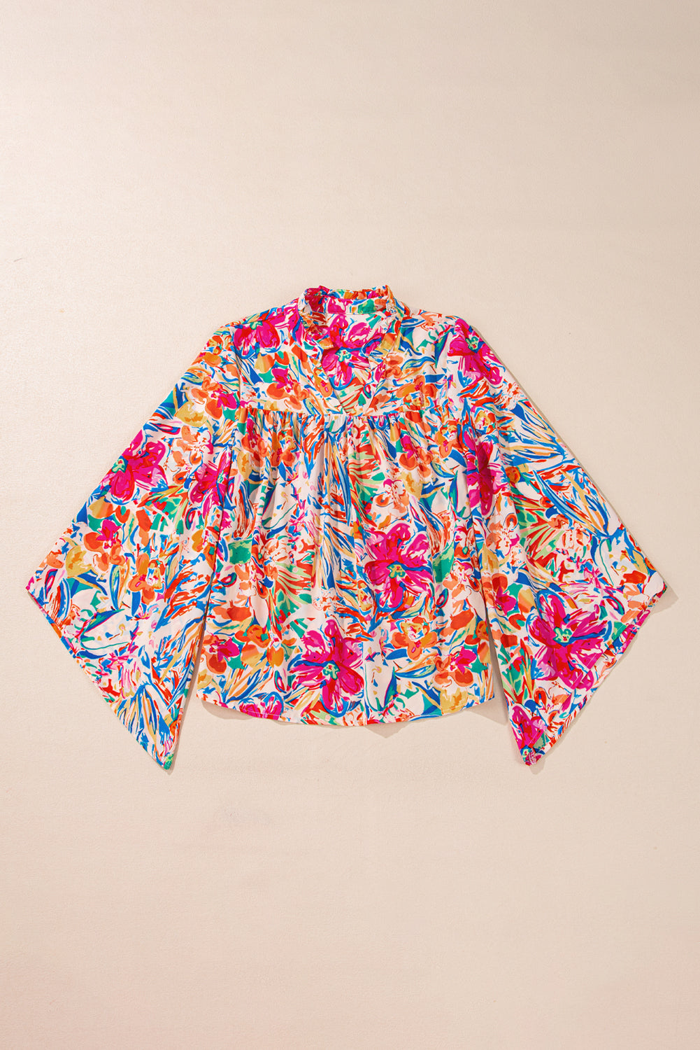 Multicolour Floral Print Bell Sleeve V Neck Blouse Blouses & Shirts JT's Designer Fashion