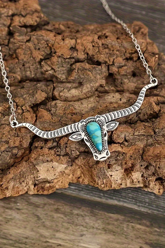 Light Blue Turquoise Steer Head Pendant Chain Necklace Jewelry JT's Designer Fashion