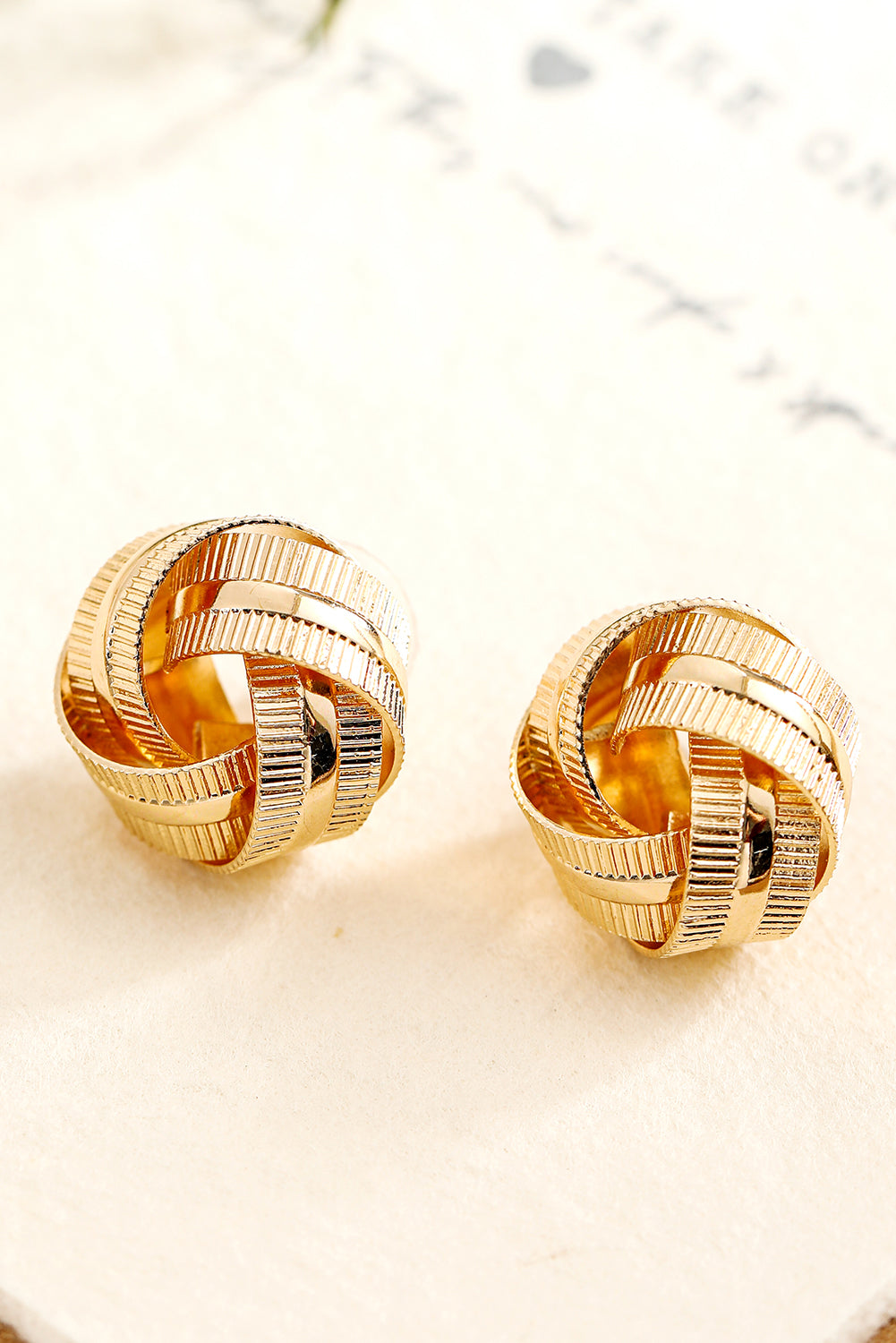 Gold Plated Textured Knot Stud Earrings Jewelry JT's Designer Fashion