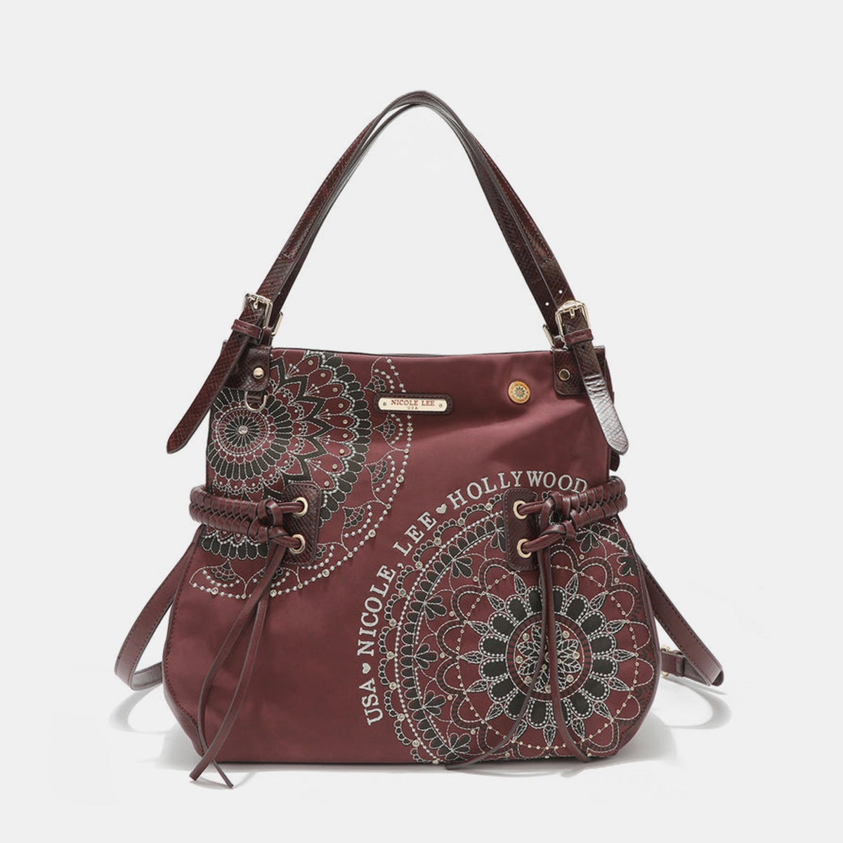 Nicole Lee USA Side Braided Tassel Inlaid Rhinestone Embroidery Hobo Bag Shoulder Bags JT's Designer Fashion