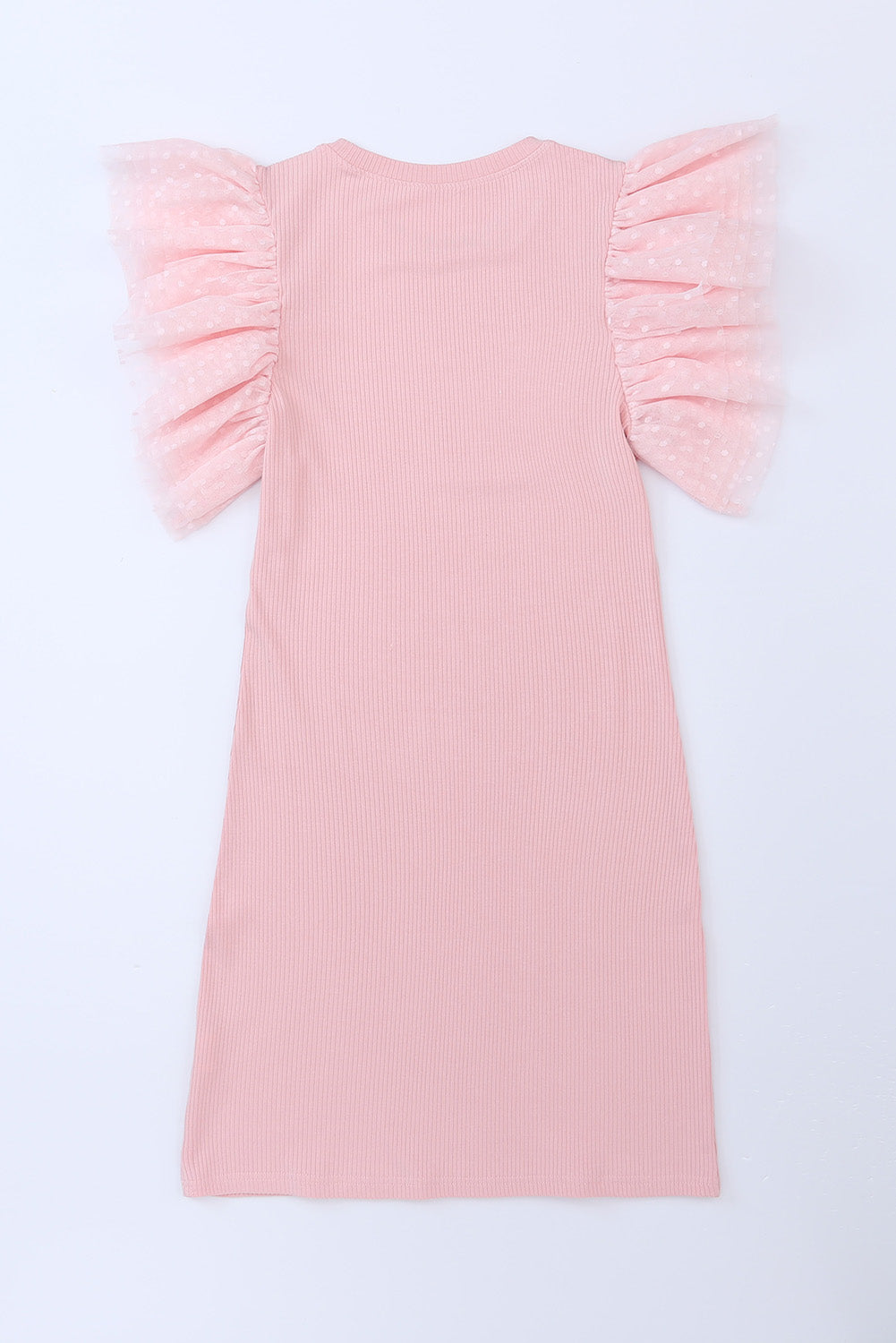 Pink Ruffle Tulle Sleeve Ribbed Knit Bodycon Dress Bodycon Dresses JT's Designer Fashion