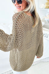 Light French Beige Star Pointelle Knit Baggy Sweater Sweaters & Cardigans JT's Designer Fashion