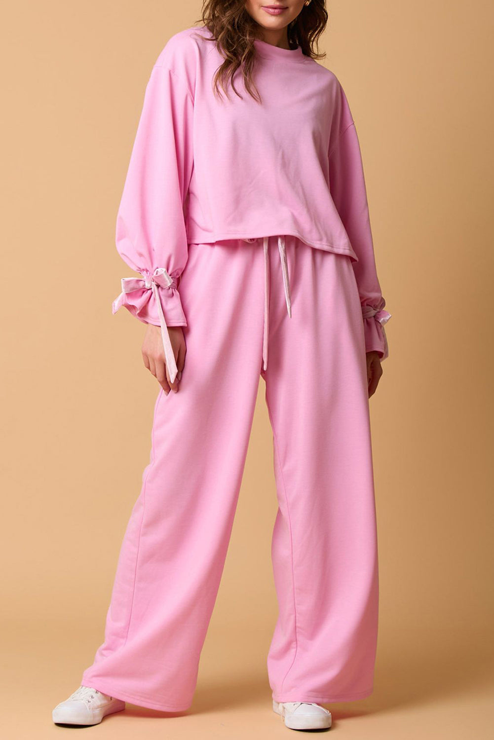 Bonbon Solid Color Drawstring Long Sleeve Top and Pants Set Pant Sets JT's Designer Fashion