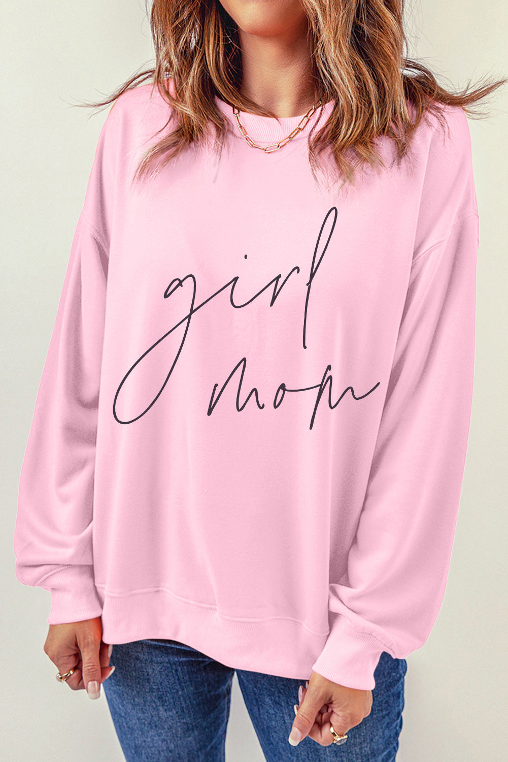 Pink Girl Mom Script Graphic Sweatshirt Graphic Sweatshirts JT's Designer Fashion