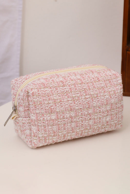 Pink Knitted Zipper Large Cosmetic Bag Makeup Bags JT's Designer Fashion