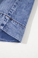 Beau Blue Tie V Neck Tucking Detail Short Sleeve Denim Shift Dress Mini Dresses JT's Designer Fashion