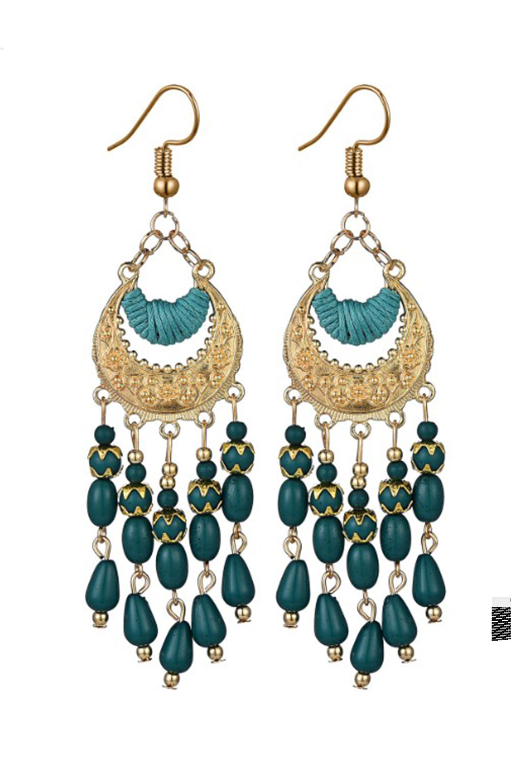 Light Blue Boho Beaded Tassel Alloy Charm Earrings Jewelry JT's Designer Fashion