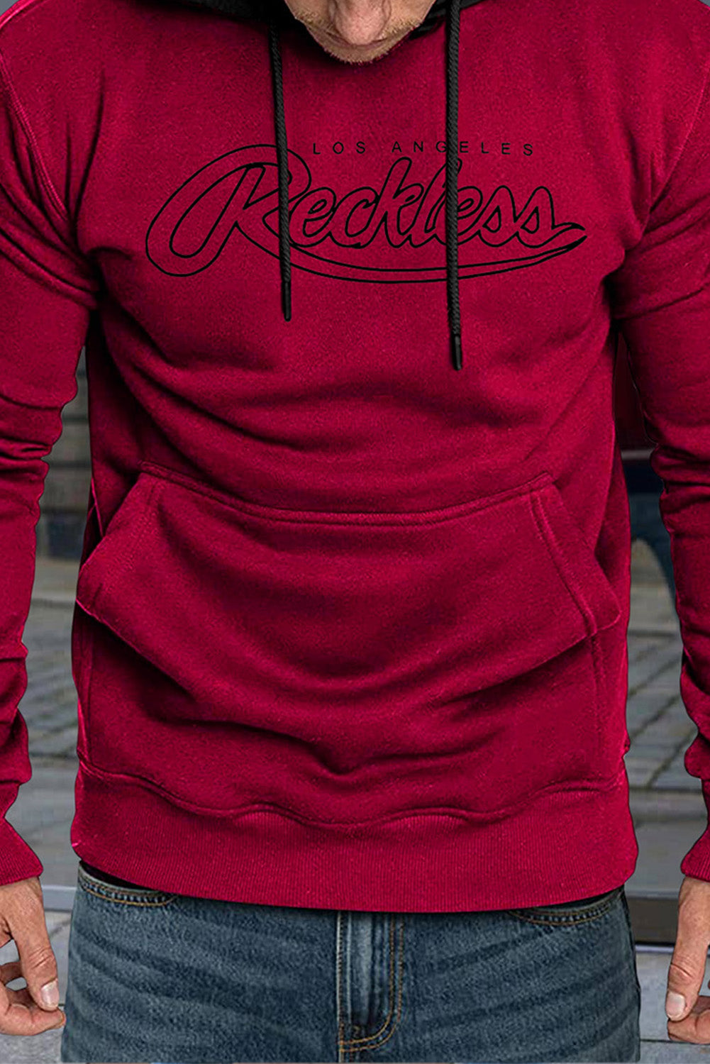 Fiery Red Los Angeles Reckless Print Color Block Men's Hoodie Men's Tops JT's Designer Fashion