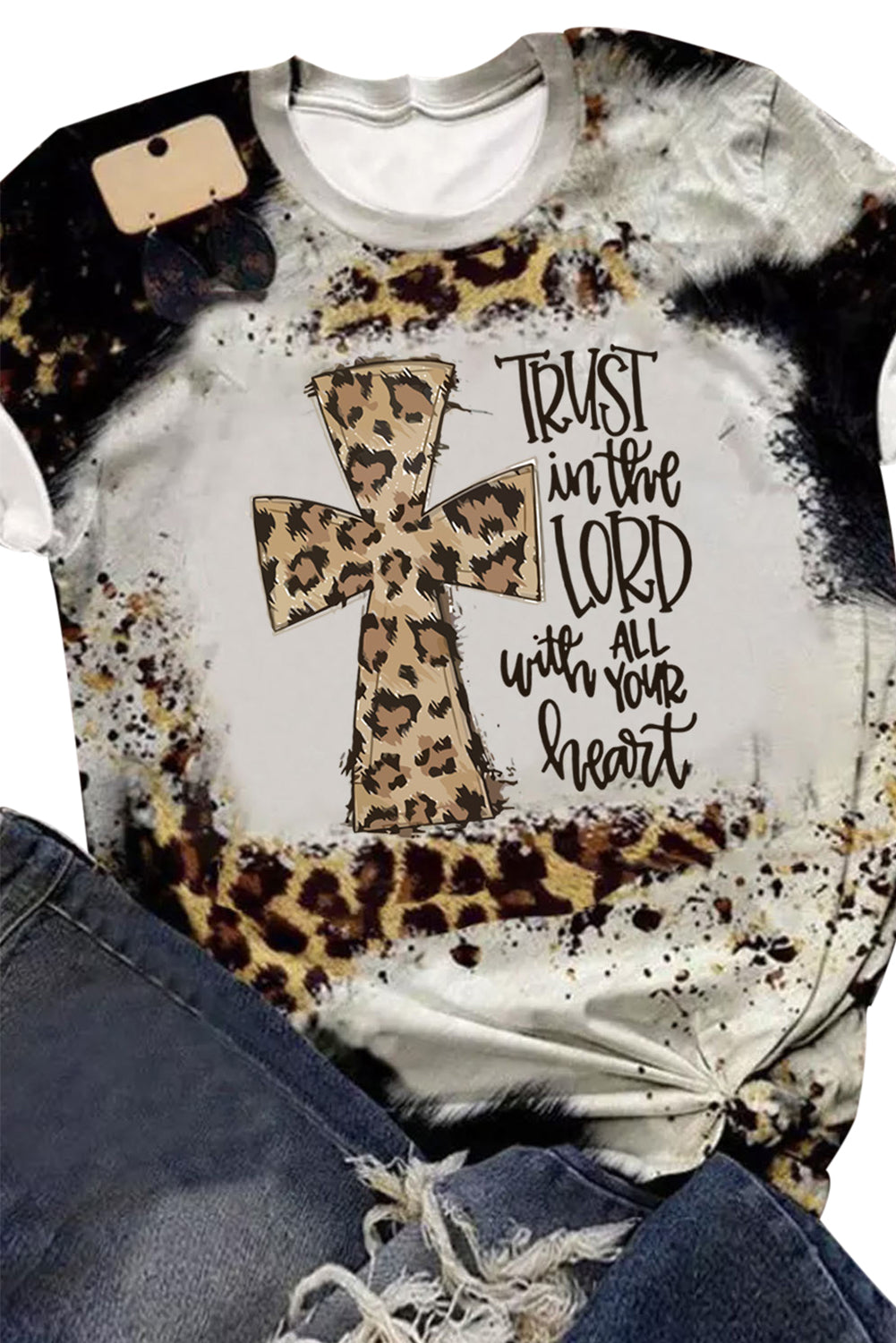 Leopard Western Cross Slogan Graphic Casual T Shirt Graphic Tees JT's Designer Fashion