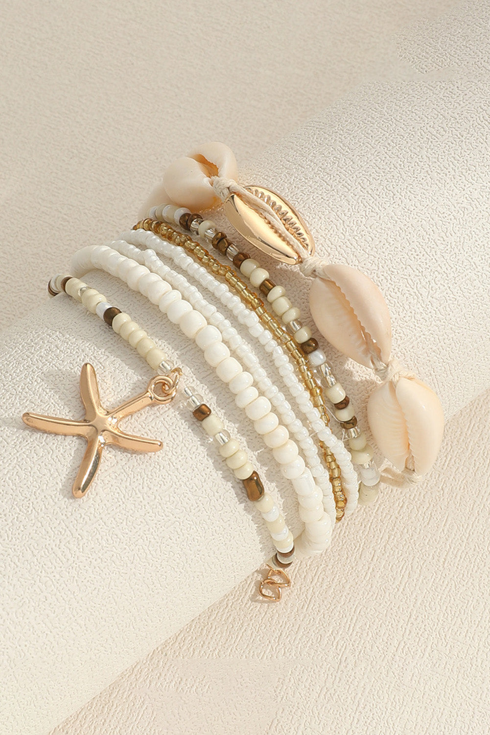 White 7pcs Bohemian Shell Starfish Beaded Bracelets Jewelry JT's Designer Fashion