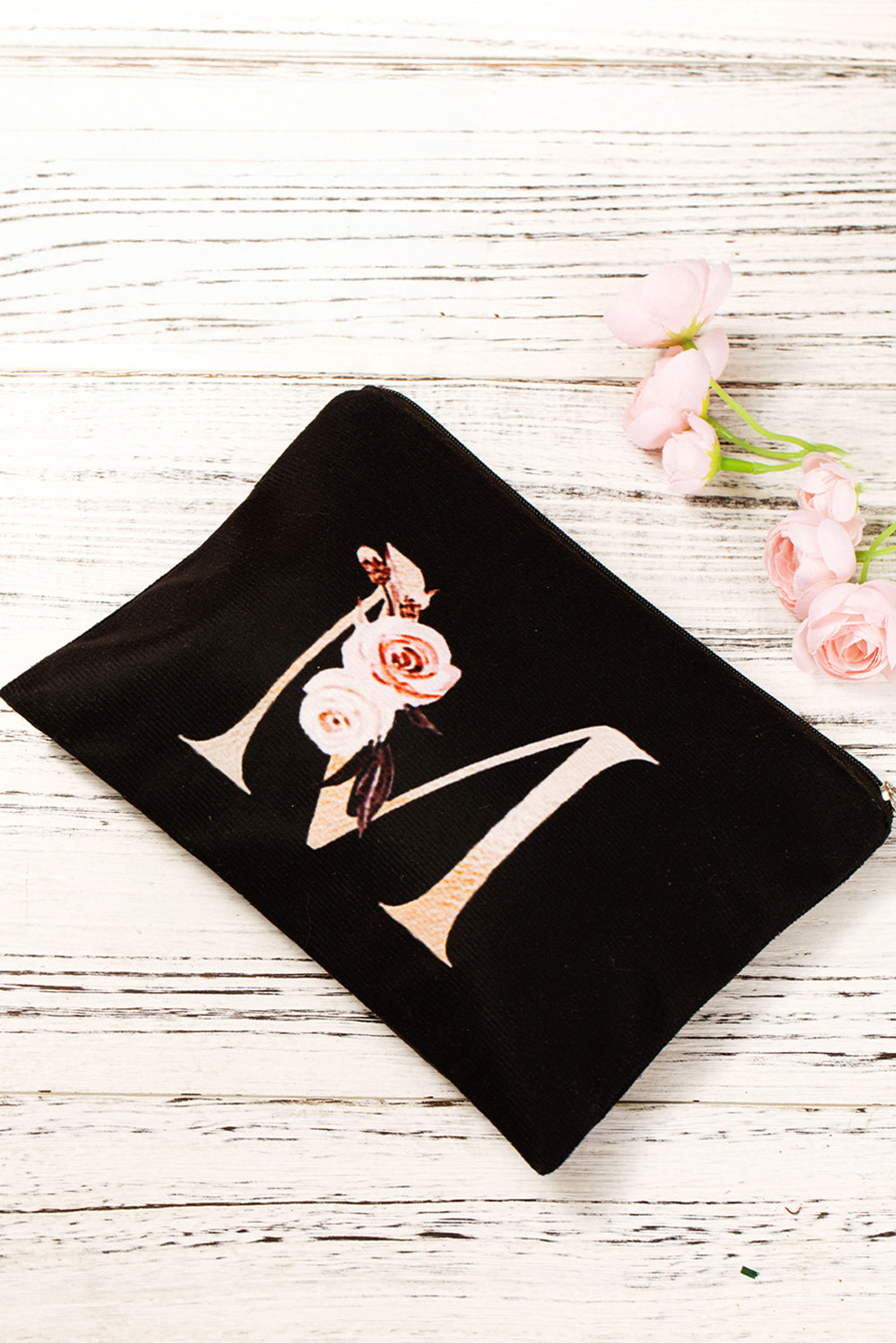 Black Elegant Rose Letter Printed Makeup Bag Other Accessories JT's Designer Fashion