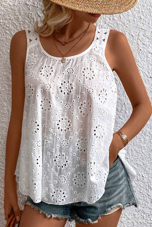 White Eyelet Embroidery Tank Top Tops & Tees JT's Designer Fashion