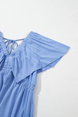 Sky Blue Textured V Neck Flutter Sleeve Ruffled Maxi Dress Maxi Dresses JT's Designer Fashion