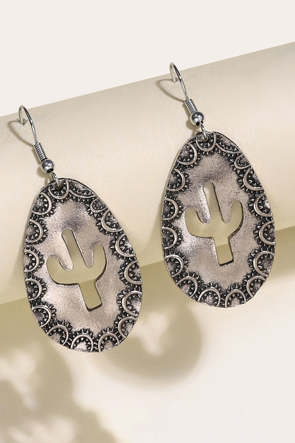 Silvery Cactus Decor Drop Earrings Jewelry JT's Designer Fashion