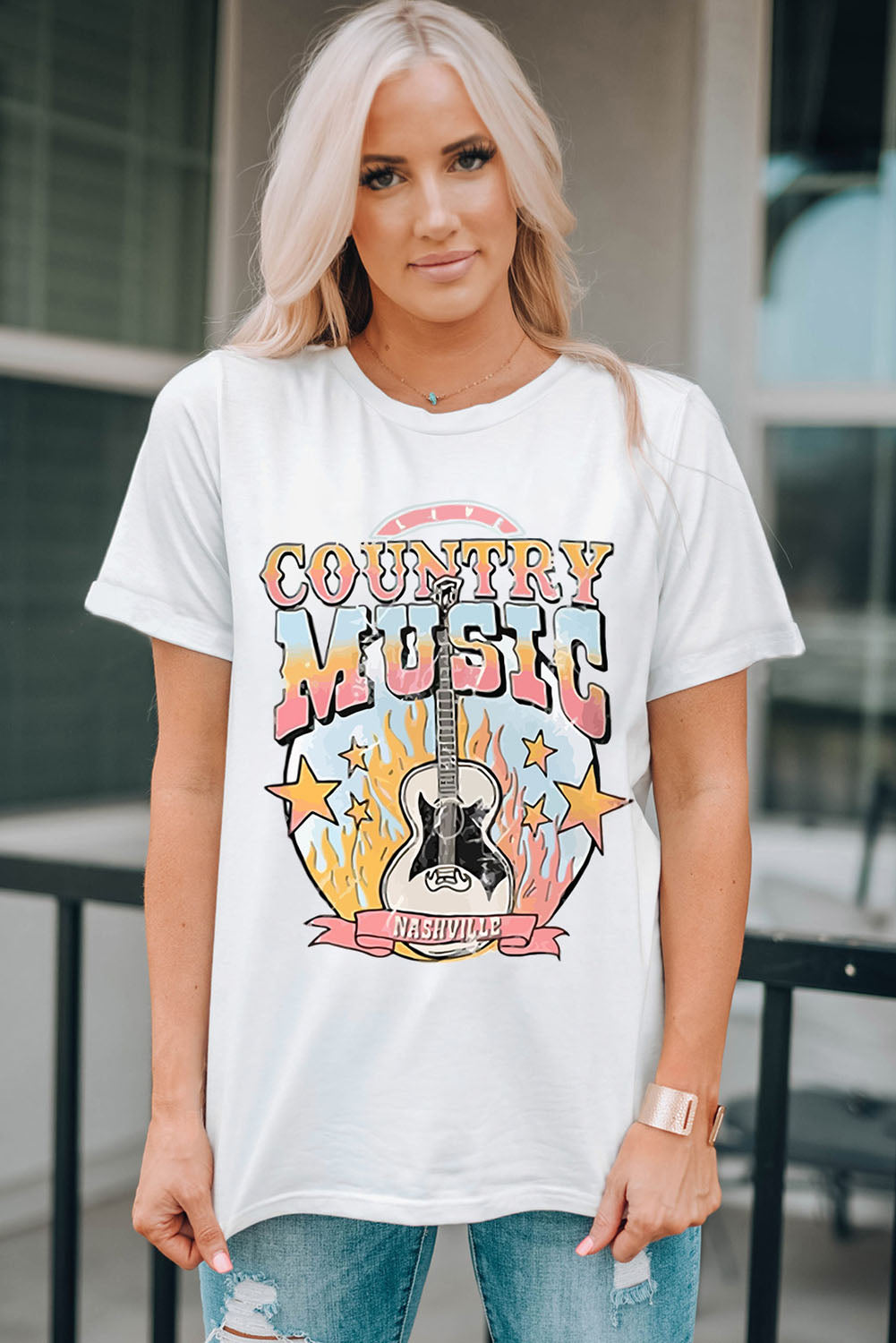 White COUNTRY MUSIC NASHVILLE Graphic Tee Graphic Tees JT's Designer Fashion