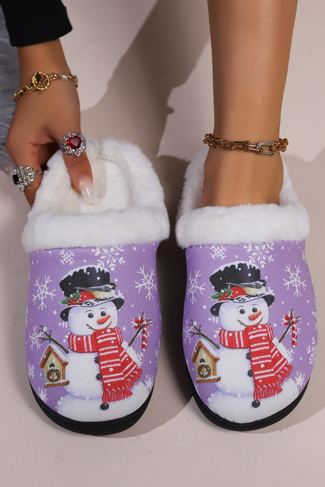 Snowman Round Toe Faux Fur Slippers Heliotrope Purple Slippers JT's Designer Fashion