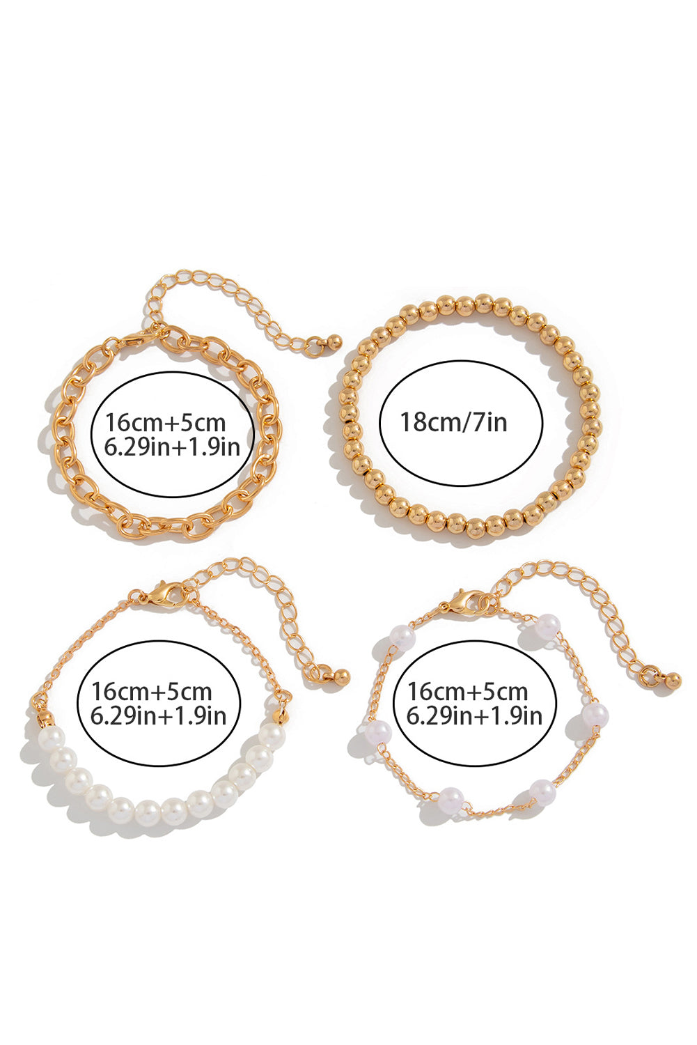 Gold Plated Chain Beaded 4 Pcs Bracelet Set Jewelry JT's Designer Fashion