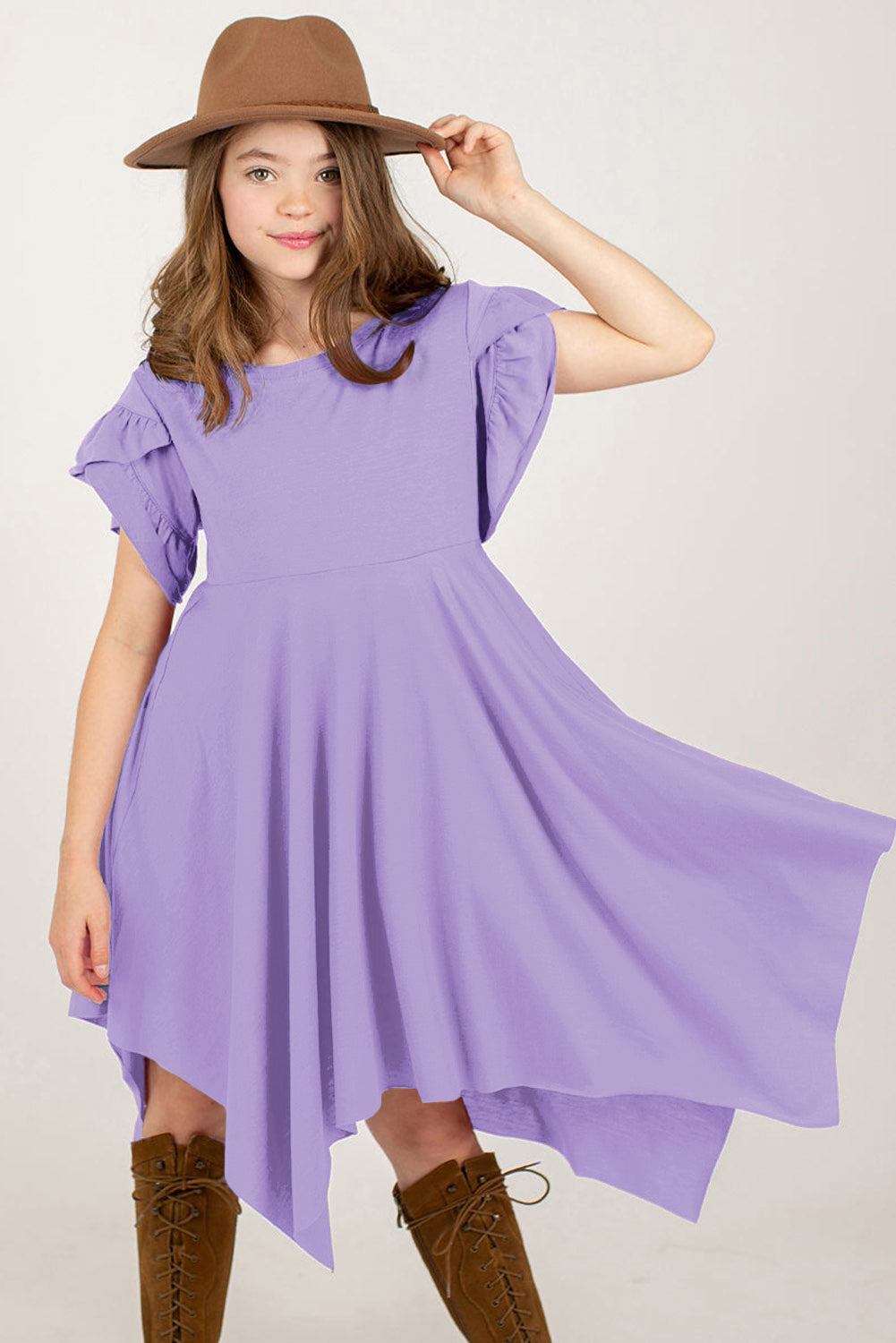 Round Neck Petal Sleeve Dress Girls Dresses JT's Designer Fashion