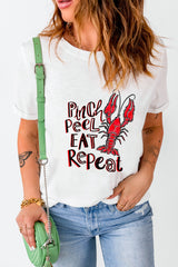 White Pinch Peel Eat Repeat Crawfish Print Crew Neck Tee Graphic Tees JT's Designer Fashion