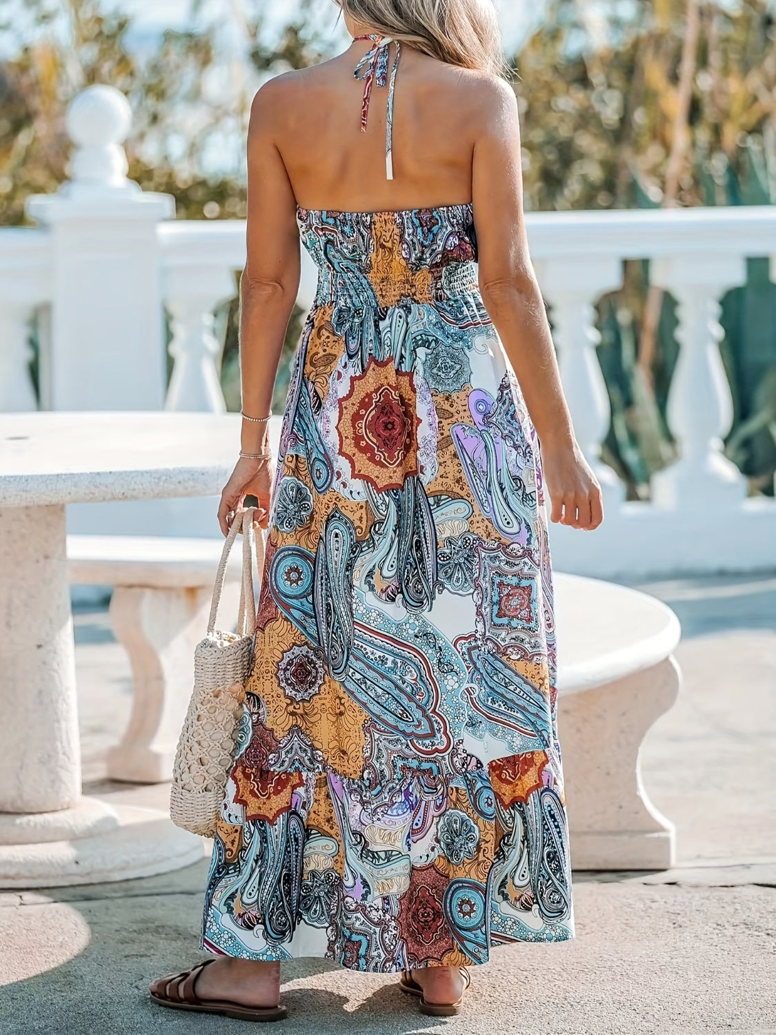 Printed Halter Neck Maxi Dress Maxi Dresses JT's Designer Fashion