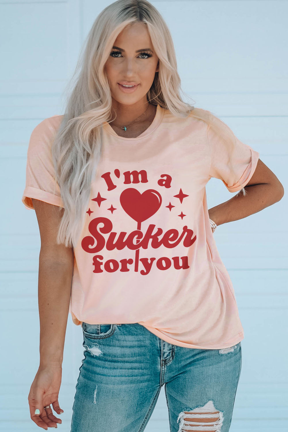 Pink Im a Sucker for you Valentines Slogan Graphic Tee Graphic Tees JT's Designer Fashion