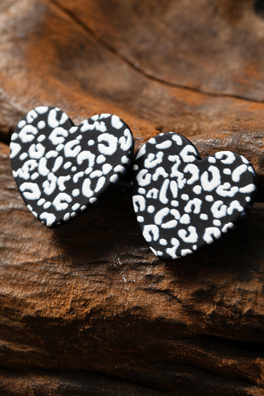 Black Leopard Heart Valentines Day Earrings Jewelry JT's Designer Fashion