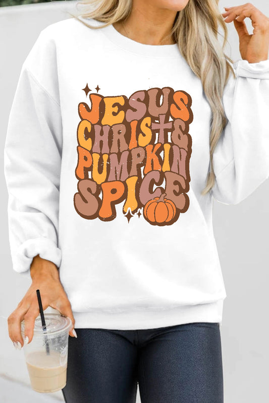 Beige JESUS CHRISH & PUMPKIN SPICE Graphic Drop Shoulder Sweatshirt Graphic Tees JT's Designer Fashion