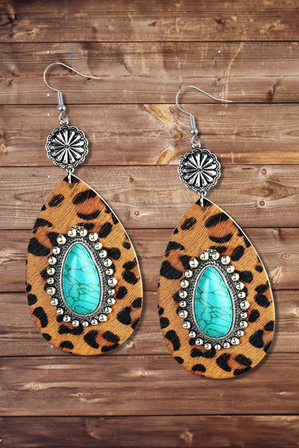 Chestnut Western Leopard Turquoise Inlay Drop Earrings Jewelry JT's Designer Fashion