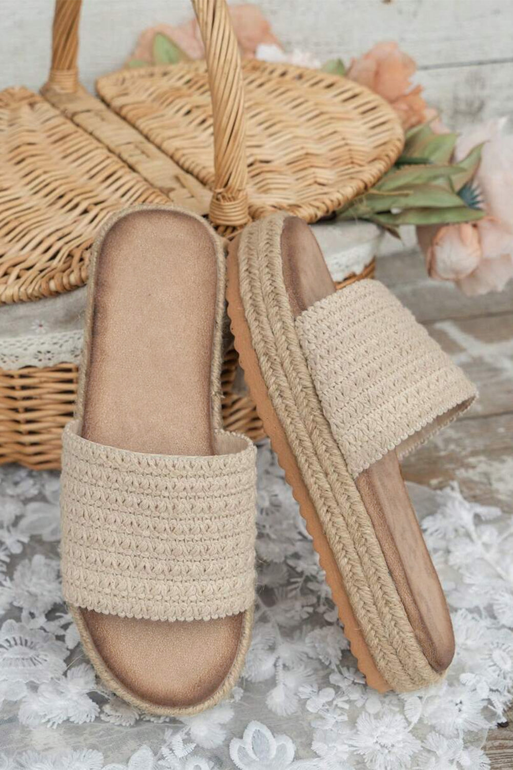 White Boho Woven Non-slip Wedge Slippers Slippers JT's Designer Fashion