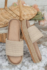 White Boho Woven Non-slip Wedge Slippers Slippers JT's Designer Fashion