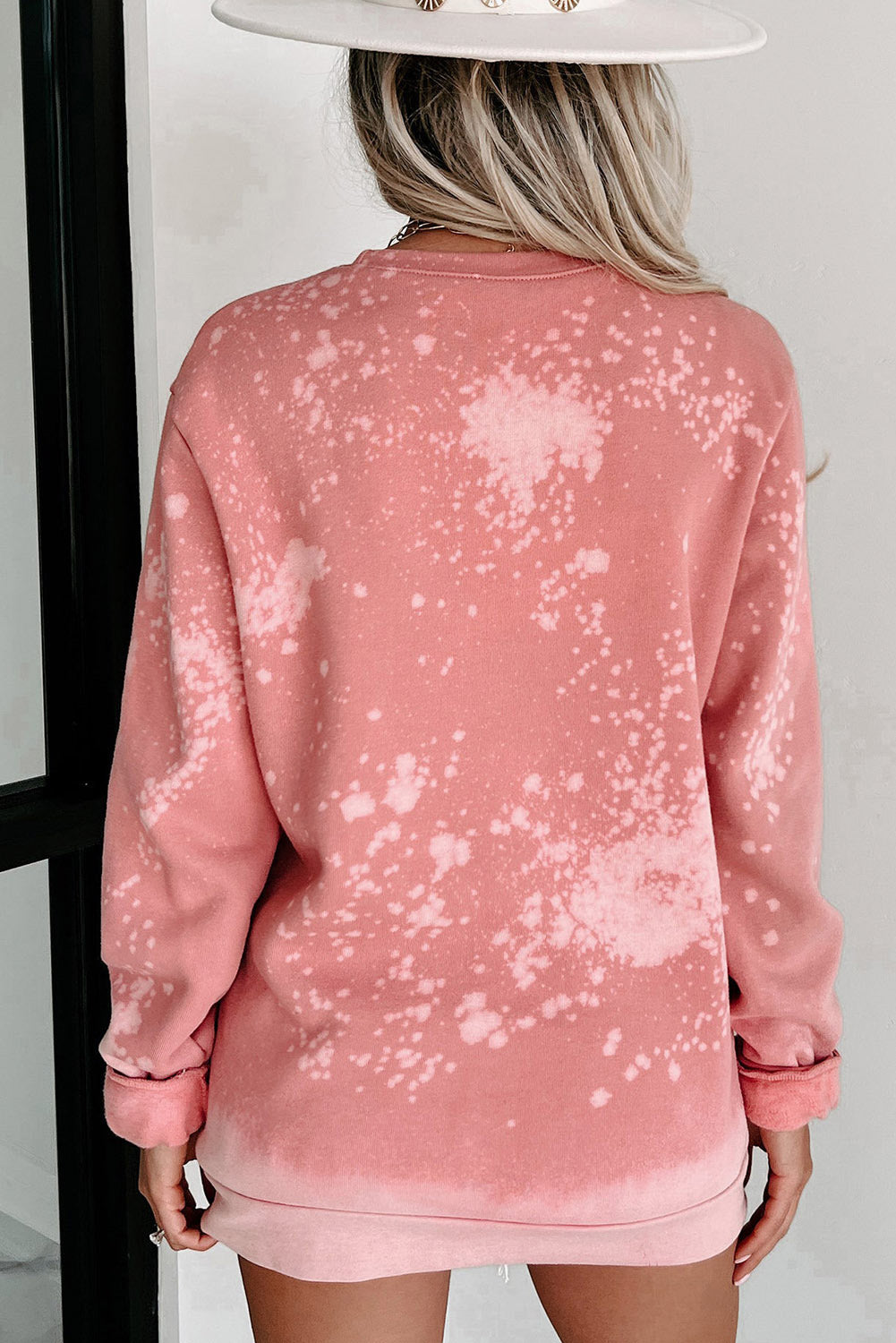 Pink Bleached Round Neck Pullover Sweatshirt Sweatshirts & Hoodies JT's Designer Fashion