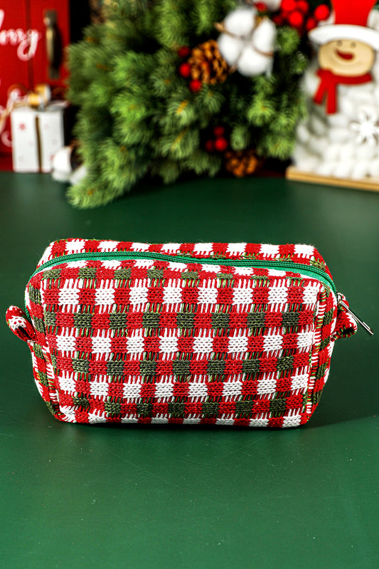 Racing Red Christmas Style Crochet Zipper Square Makeup Bag Makeup Bags JT's Designer Fashion