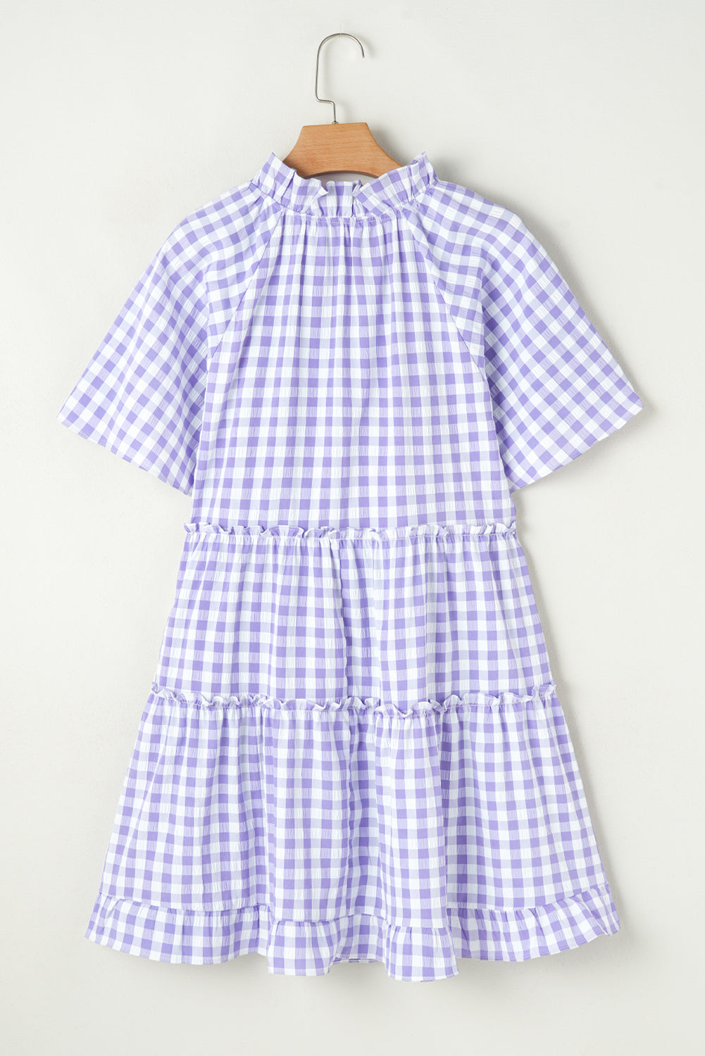 Lavendula Plaid Ruffle Wide Short Sleeve Babydoll Mini Dress Mini Dresses JT's Designer Fashion