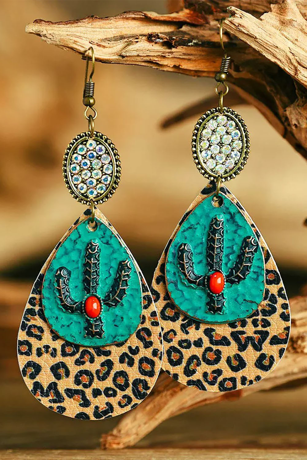 Cactus Leopard PU Leather Dangle Earrings Jewelry JT's Designer Fashion