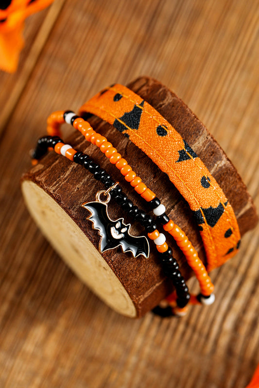 Russet Orange Halloween Bat Pendant Beaded Multi Layer Bracelet Set Jewelry JT's Designer Fashion