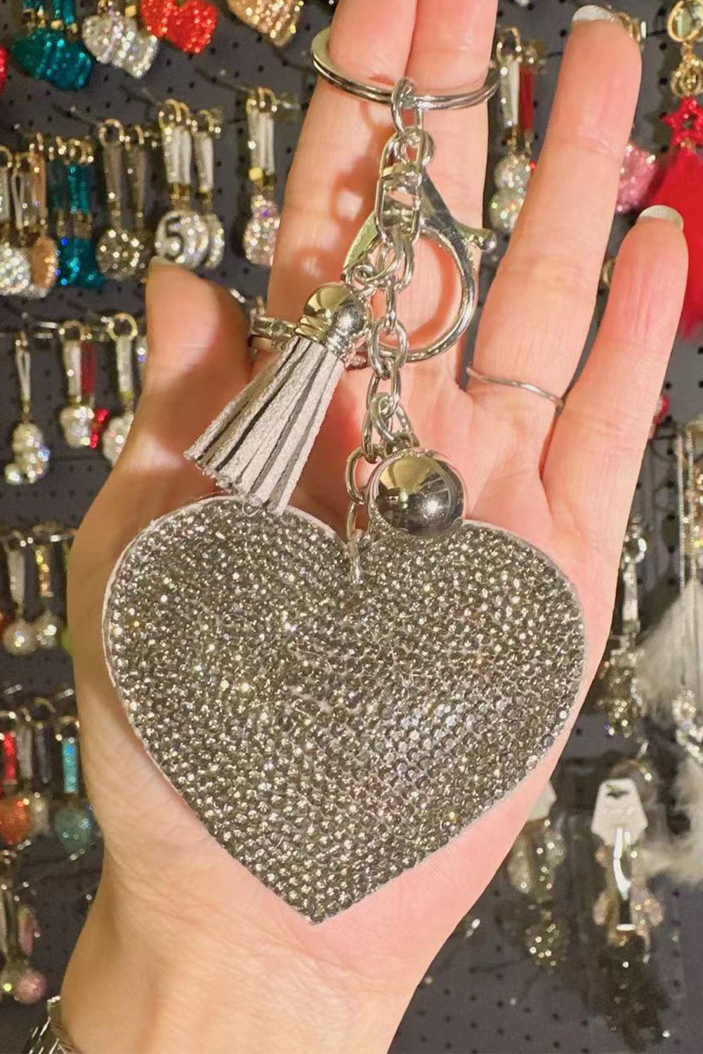 Gold Full Rhinestone Heart Pendant Tassel Key Ring Other Accessories JT's Designer Fashion