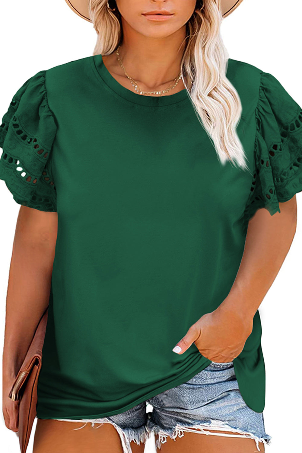 Green-2 Plus Size Flutter Sleeve Top Plus Size JT's Designer Fashion