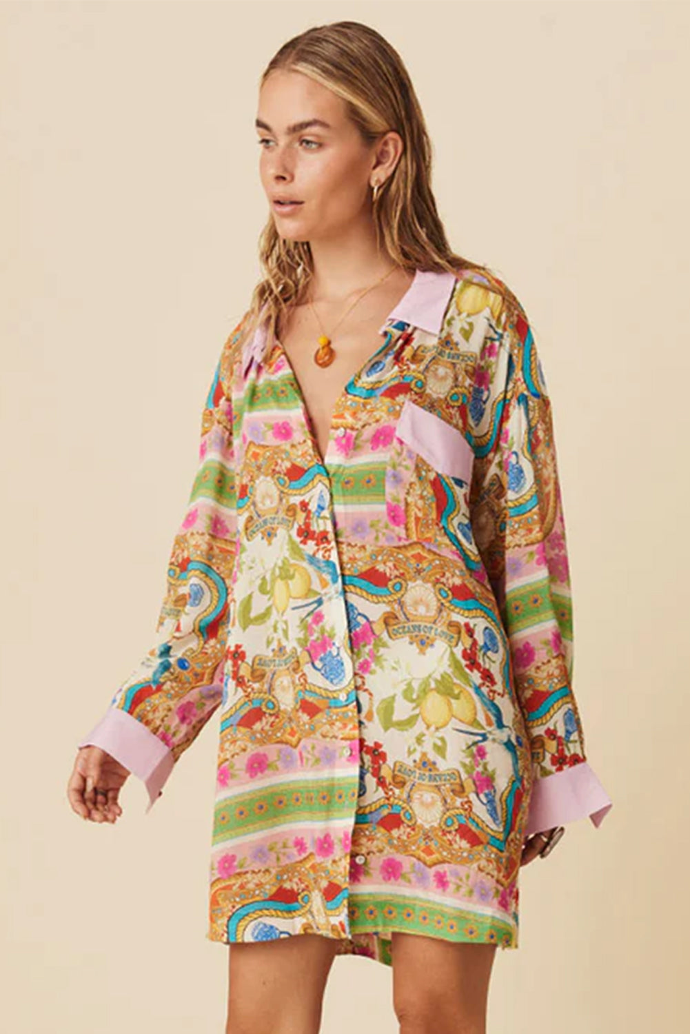 Multicolour Boho Floral Print Buttoned Long Sleeve Shirt Dress Floral Dresses JT's Designer Fashion