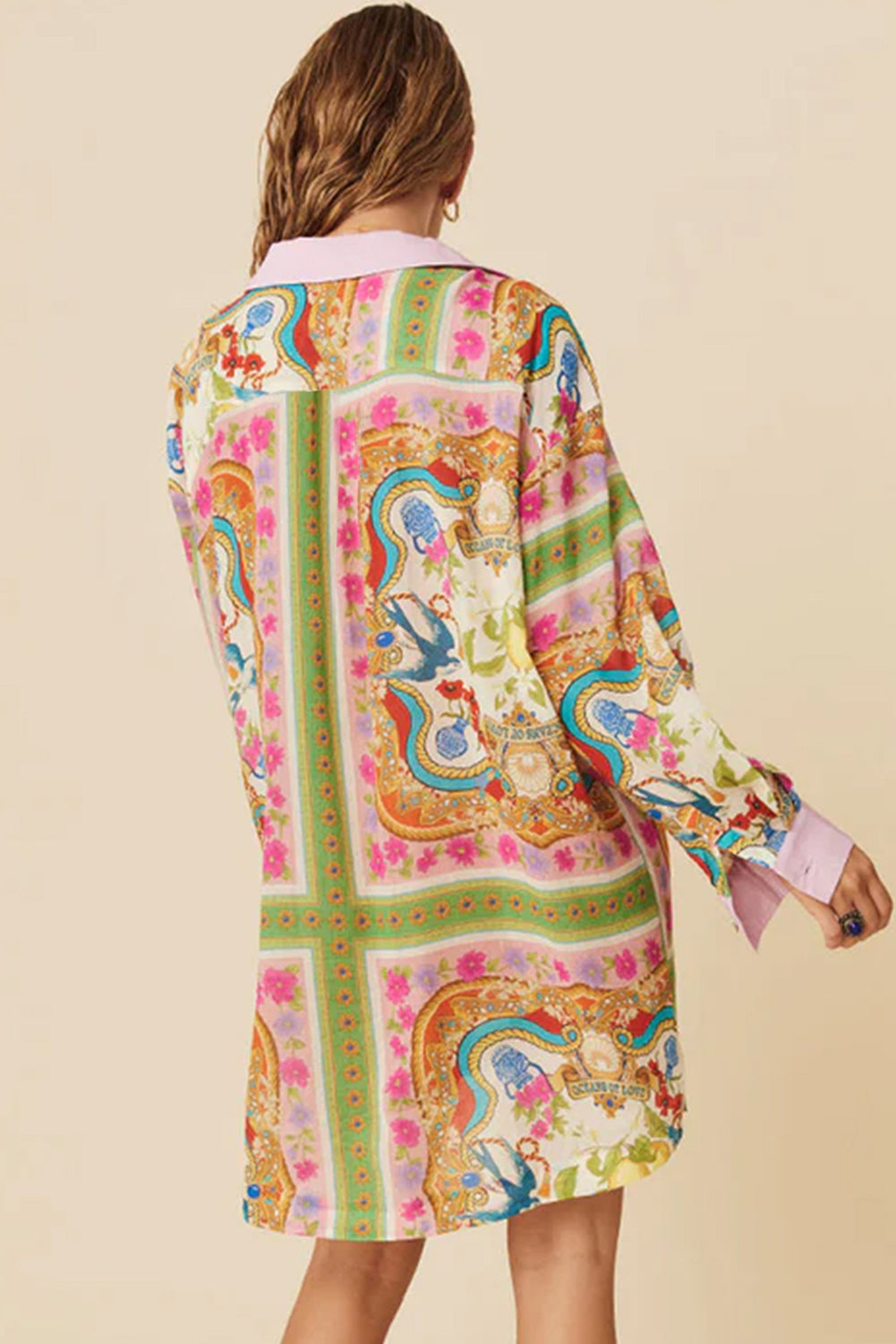 Multicolour Boho Floral Print Buttoned Long Sleeve Shirt Dress Floral Dresses JT's Designer Fashion