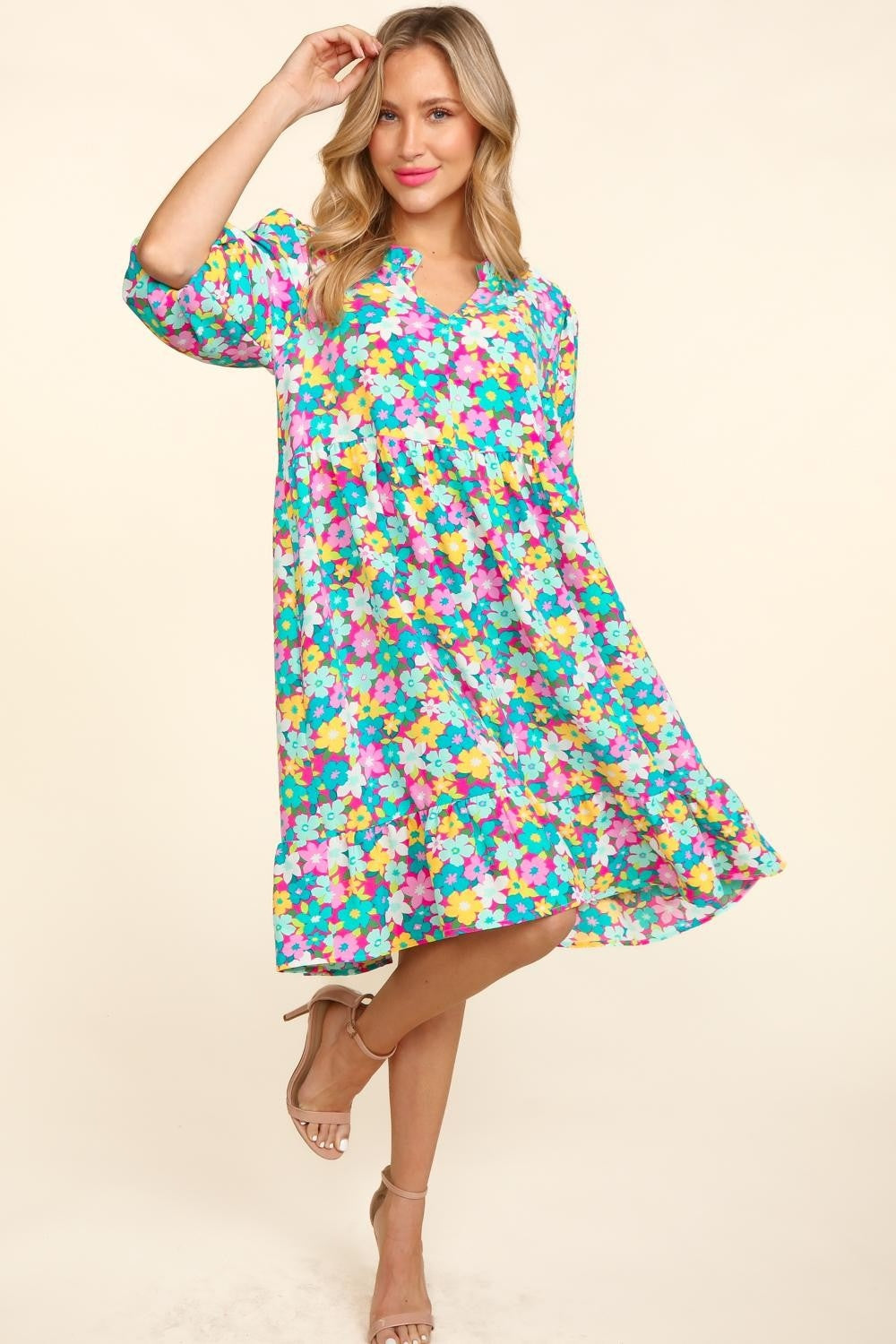 Haptics Bubble Sleeve Floral Ruffled Dress JT's Designer Fashion