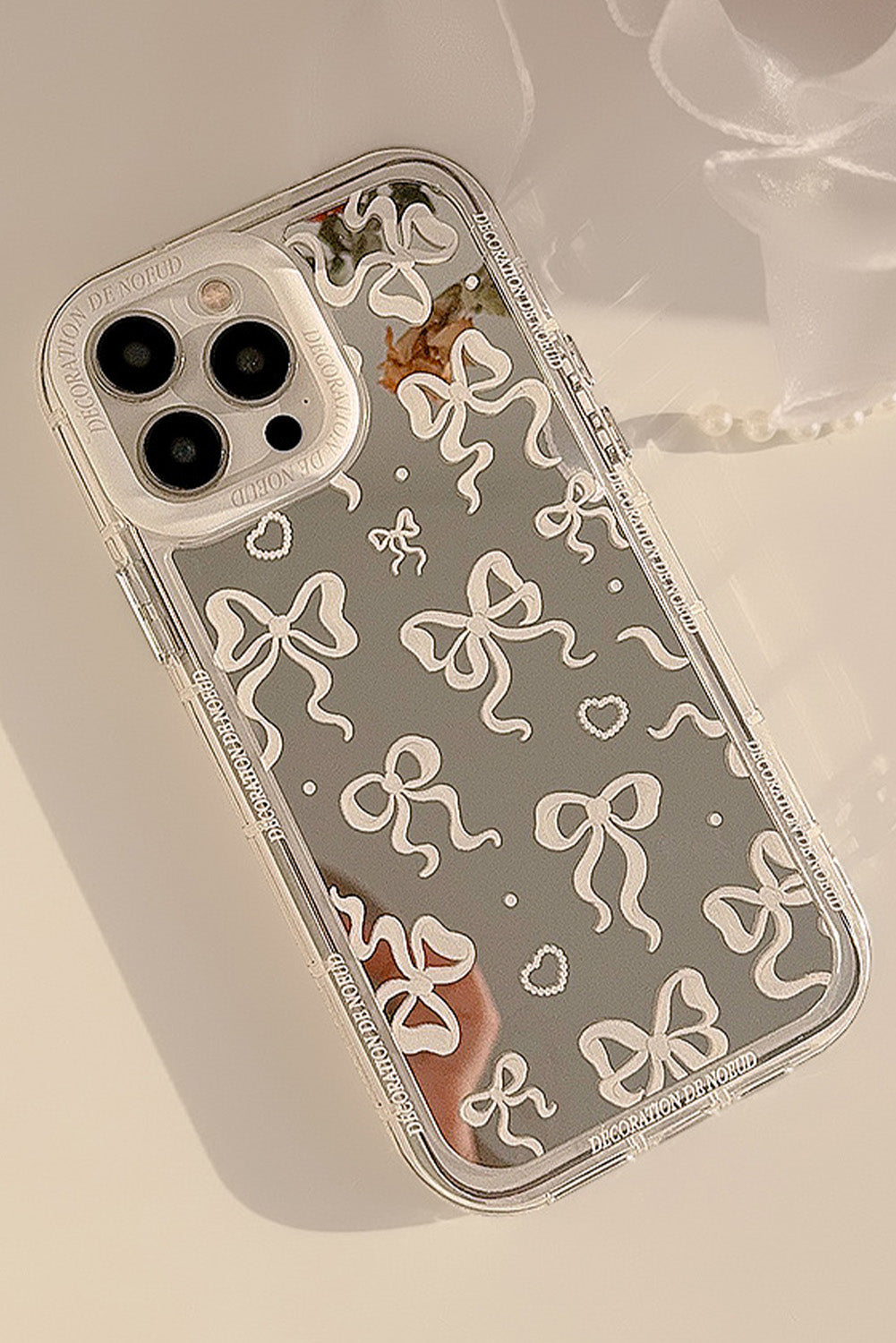 Silvery Mirror Effect Bowknot Print IPhone Phone Case Other Accessories JT's Designer Fashion