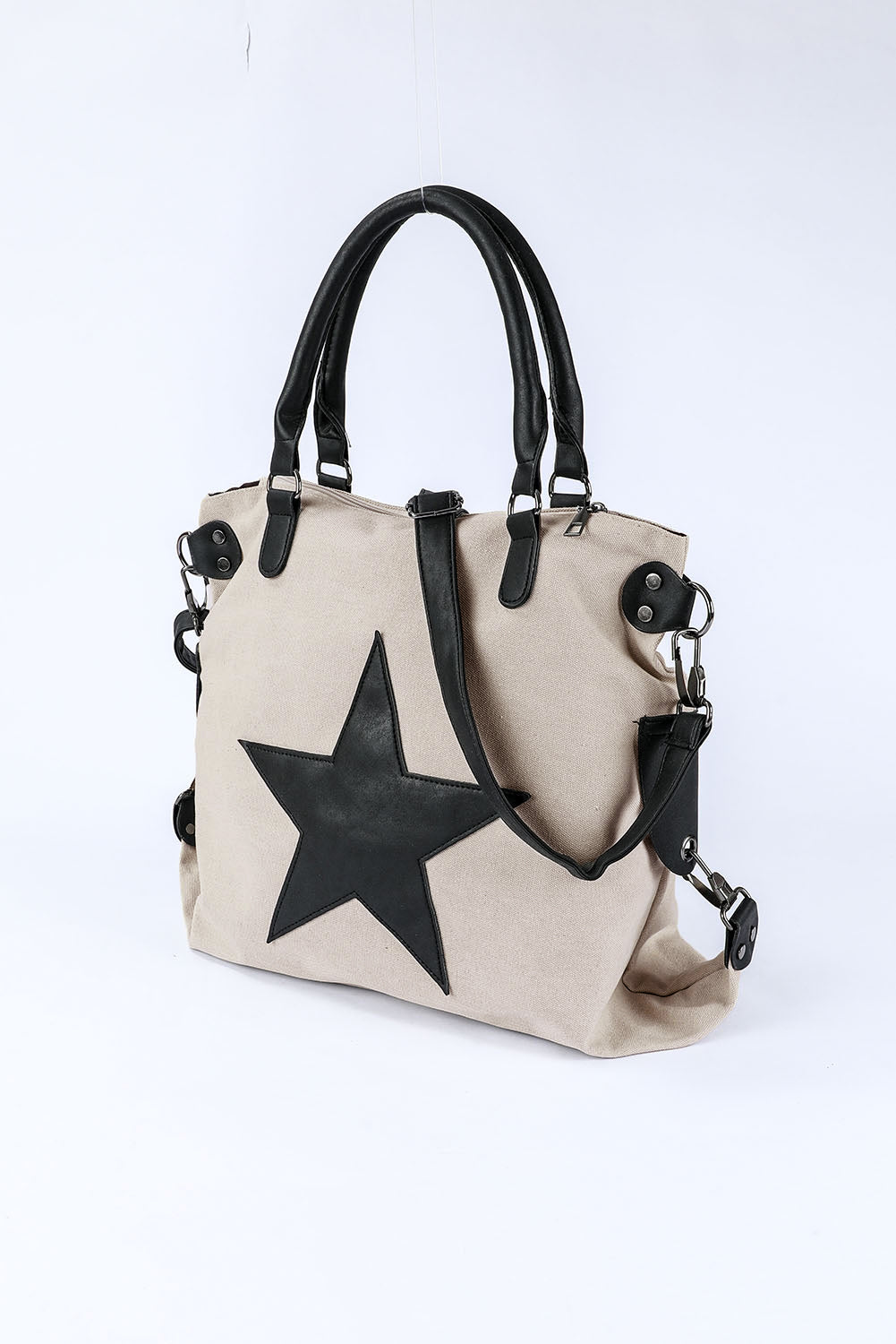 Beige Casual Five-pointed Star Canvas Tote Bag Handbags JT's Designer Fashion