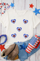 White Sequin Patriotic Heart Graphic Crewneck T Shirt Graphic Tees JT's Designer Fashion