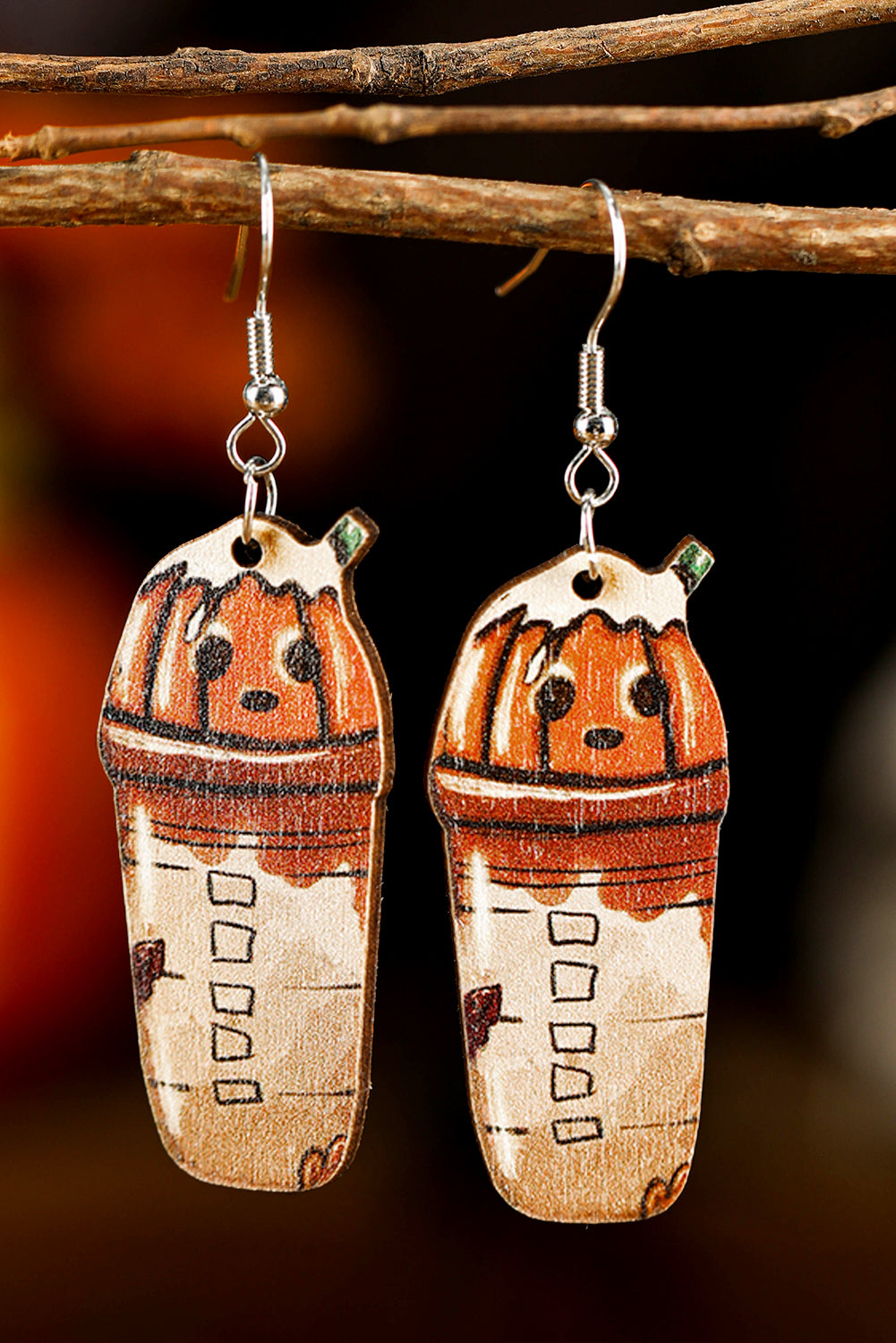 Russet Orange Pumpkin Beverage Halloween Hook Earrings Jewelry JT's Designer Fashion