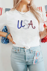 White Sequin USA Graphic Crew Neck Patriotic Tee Graphic Tees JT's Designer Fashion