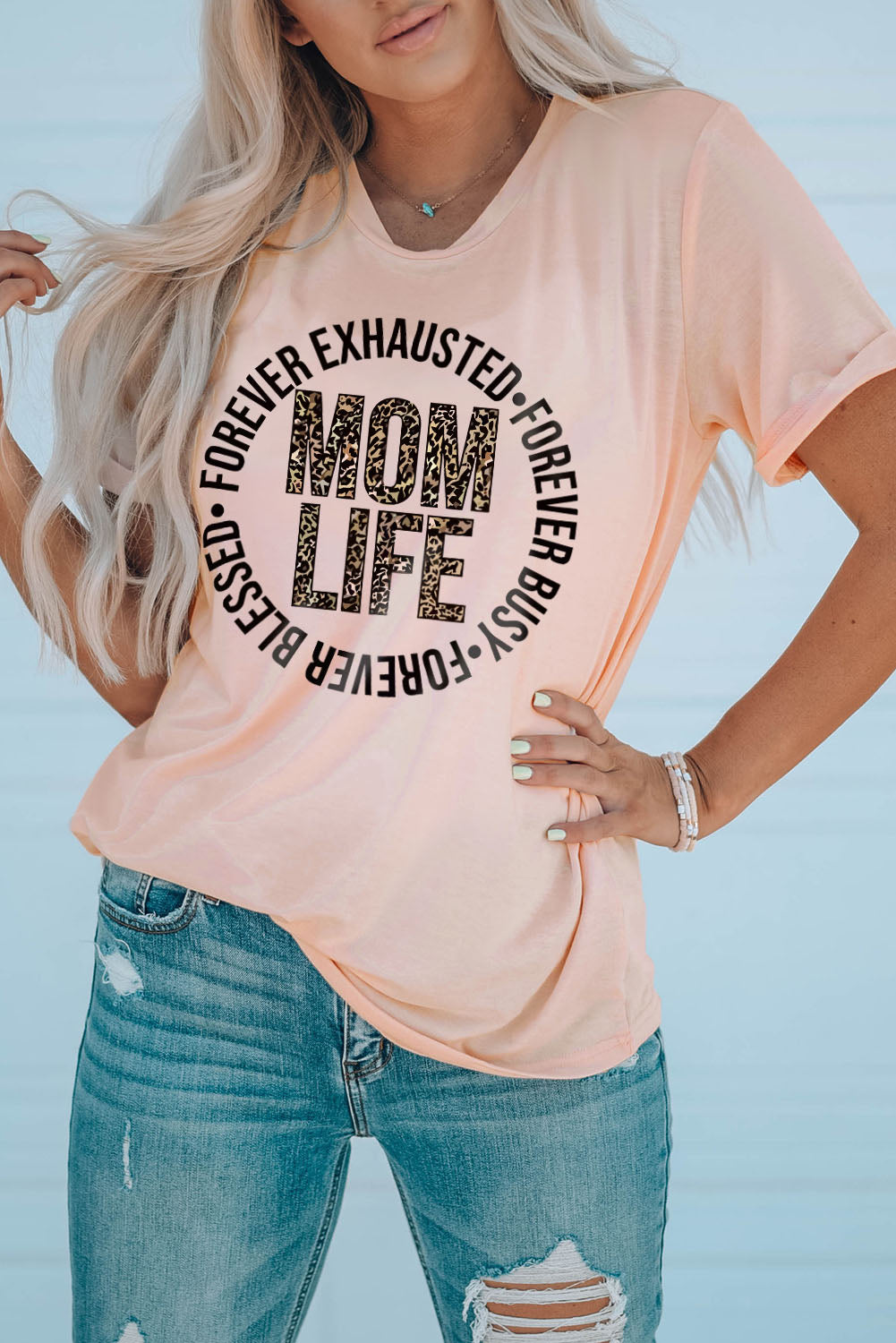 Pink MOM LIFE Slogan Graphic T-shirt Graphic Tees JT's Designer Fashion