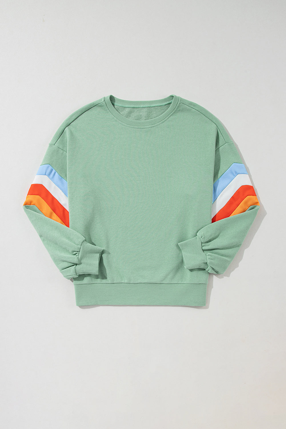 Moonlight Jade Rainbow Striped Sleeve Crew Neck Loose Sweatshirt Sweatshirts & Hoodies JT's Designer Fashion