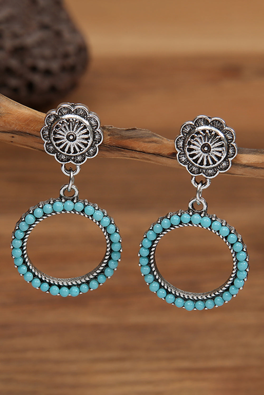 Flower Metal Turquoise Dangle Earrings Jewelry JT's Designer Fashion