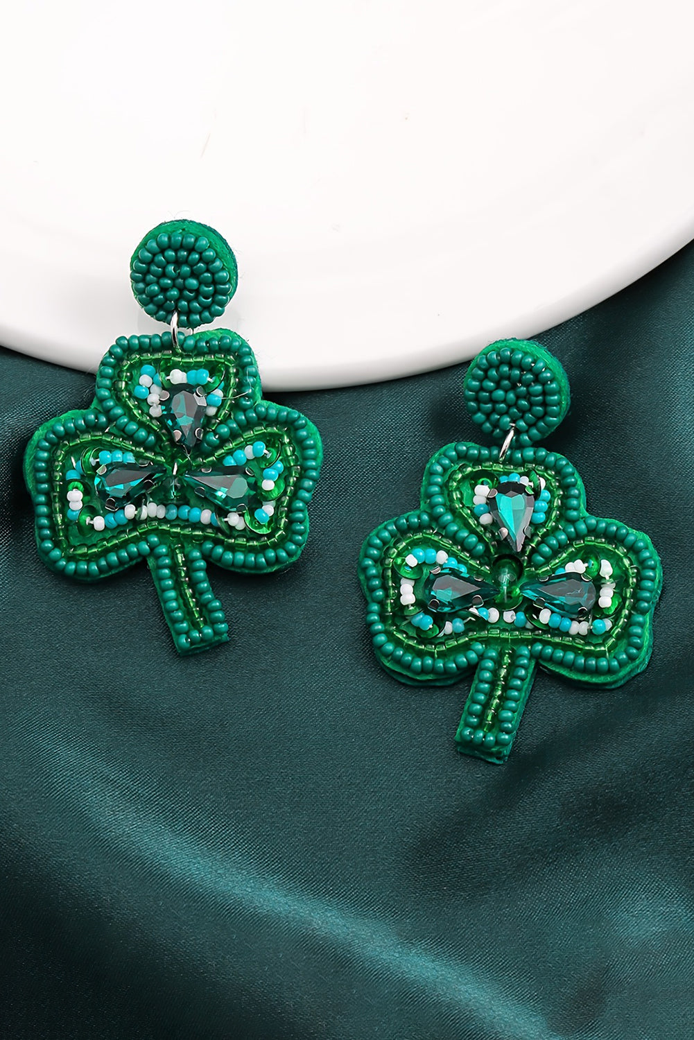 Blackish Green St Patrick Shamrock Rice Beaded Stud Earrings Jewelry JT's Designer Fashion