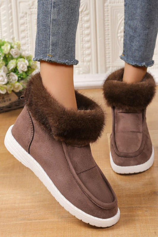 Faux Fur Suede Round Toe Sneakers Mocha Shoes JT's Designer Fashion